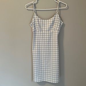 white and baby blue striped dress